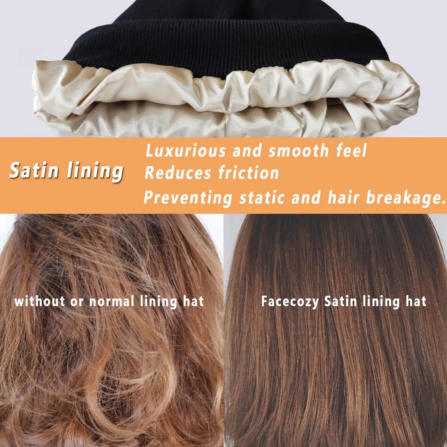 100%Cashmere Beanie Hat for Women's Winter Satin Lined Knitted Solid Skullies Cap Silk Lining Soft Warm Slouchy Bonnet
