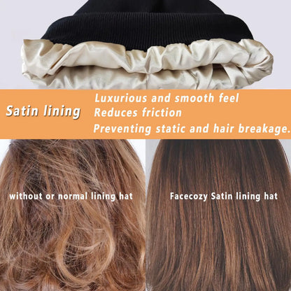 100%Cashmere Beanie Hat for Women's Winter Satin Lined Knitted Solid Skullies Cap Silk Lining Soft Warm Slouchy Bonnet
