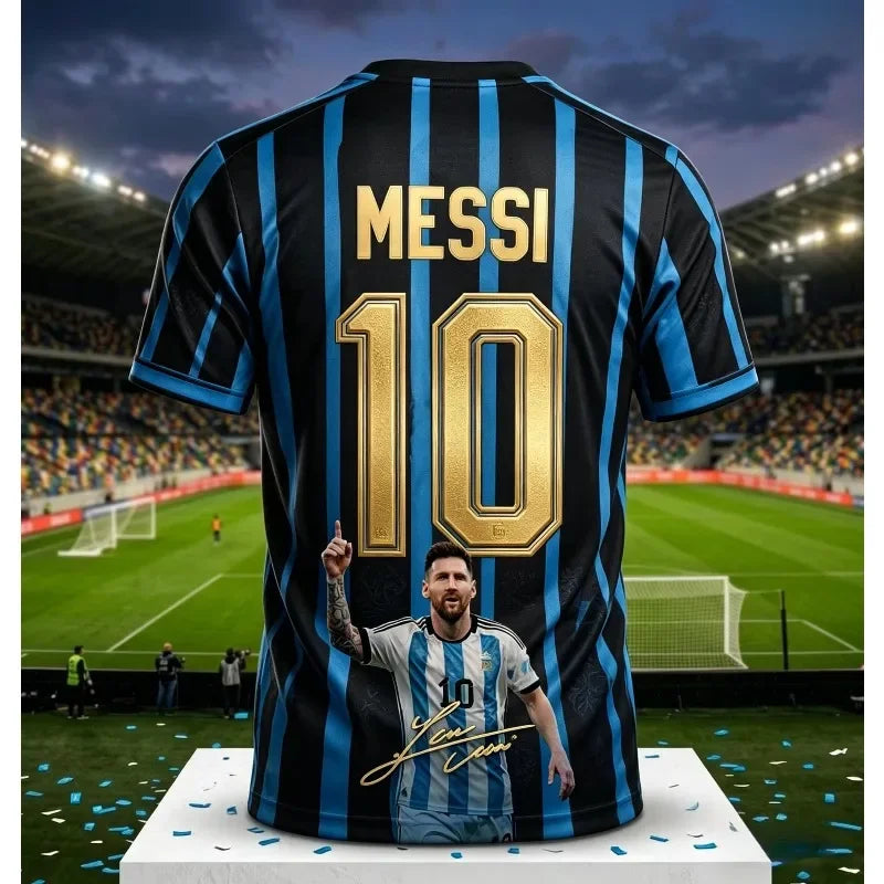 2026 Argentina No.10 Soccer Jersey | Blue White Striped 3D Print Unisex Couple Tee for World Cup Fans