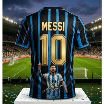 2026 Argentina No.10 Soccer Jersey | Blue White Striped 3D Print Unisex Couple Tee for World Cup Fans