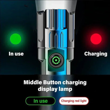High Strong Power Led Flashlights 2000LM Tactical USB Charging Camping Emergency Fishing Zoom Lantern Torch with Display Light