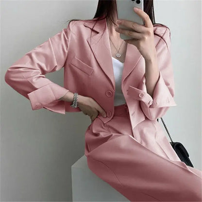 Summer New Short Top Jacket Blazer Wide Leg Pants Two-piece Set Elegant Women's Office Casual Set Outfits