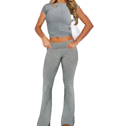 2 Piece Sets for Women Summer Sports Outfits Short Sleeve Solid Sexy Slim Crop T-Shirts Pants Leggings Y2K Clothes Streetwear
