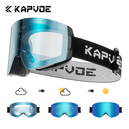 KAPVOE New Outdoor Photochromic Ski Goggles Winter Snow Sports for Unisex Snow Glasses UV400 Anti-fog Magnetic Snowboard Glasses
