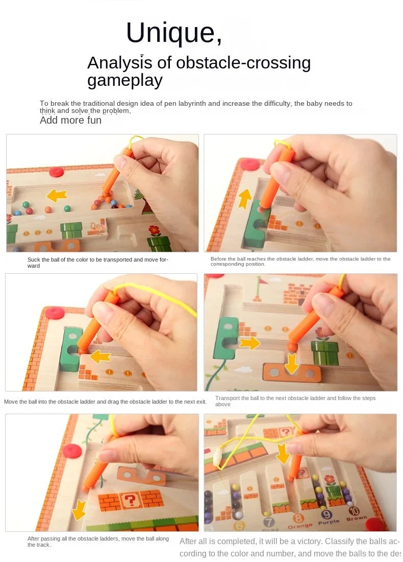 Wooden Magnetic Color and Number Maze Learning Education Toys Color Matching Montessori Toys Wooden Toys for Children Gift