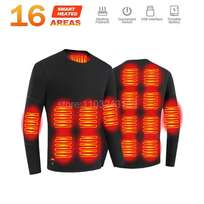 Winter Heated Thermal Underwear Men Heating Jacket Skiwear Heated Jacket Fleece Warm Top Pants USB Electric Heating Clothing