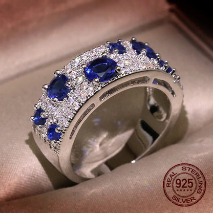 S925 Silver Ring Newest For Women Gorgeous Blue Nano CZ Genuine Sparkling Jewelry Gift Wedding Party