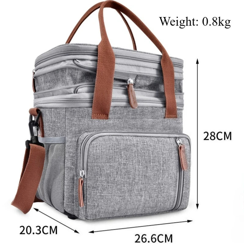 Fashion Double Layer Insulation Bento Lunch Bag Portable Large Capacity Picnic Cooler Ice Pack Waterproof Food Thermal Lunch Box