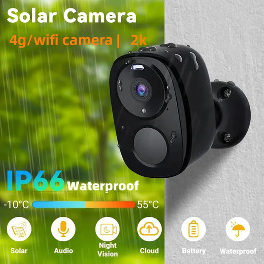 5MP 4G Solar Security Camera 2.4G WiFi Wireless Outdoor Color Night Vision Battery Powered Support PIR Waterproof Two-Way Audio