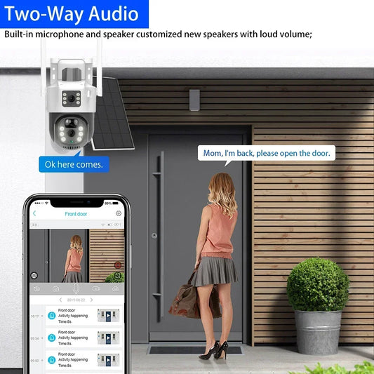 EseeCloud 4K 8MP 2 Lens 5G&2.4G WiFi Solar PTZ Camera Outdoor PIR Detection Night Vision IP66 Low Power Battery CCTV Security