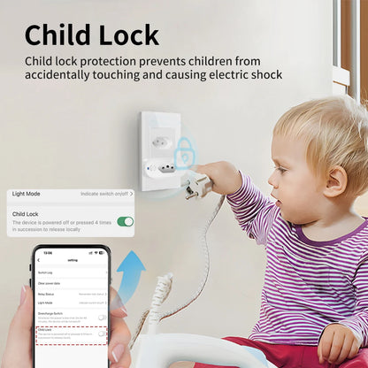 TNCE Tuya Brazil Plug 16/20A adapter, WIFI or zigbee socket with Power Monitor, Smart outlet control,Voice for Google Home Alexa