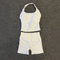 Yoga Gym Set Halter Top Set Yoga Leggings Shorts Set Backless Tights Bra Vest Seamless Stretch Ribbed Buttocks Lift Shorts Set