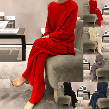 Women's Knit Lounge Sets Sweater Home Street Daily Basic Pure Simple Soft Sport Sweater Pant Fall Winter Round Neck Long Sleeve