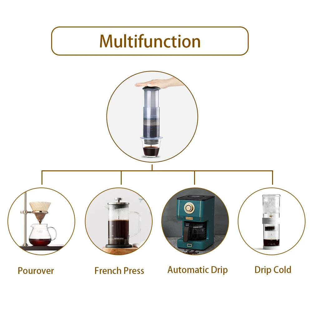 300ml AeroPress Machine Espresso Coffee Maker Portable Cafe French Press Coffee Pot With Filter Paper Kit Bar Set with Grinder
