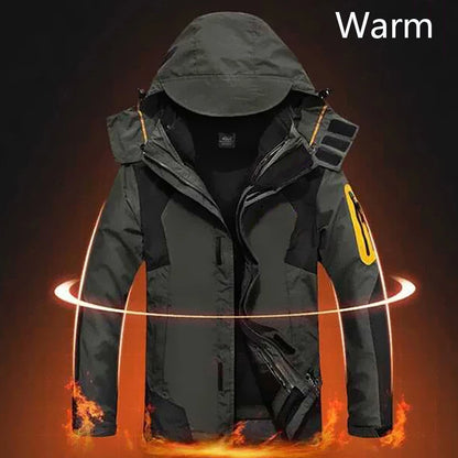 Winter Men Triple Windbreak Thick Warm Removable Hooded Jacket Men Autumn Hiking Outdoor Travel Camping Skiing Jacket Coat Male
