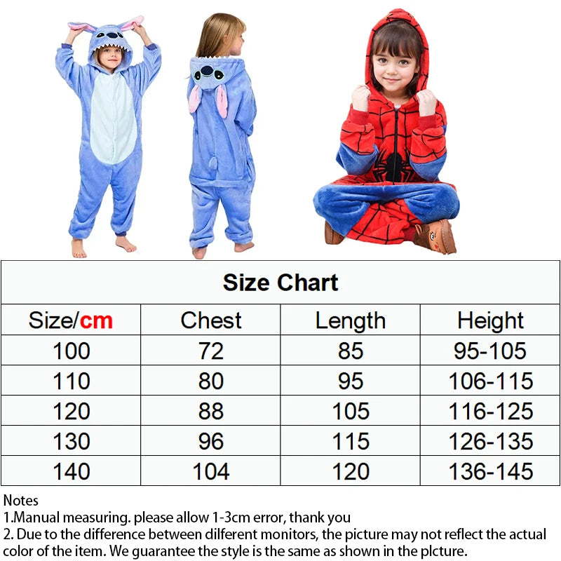 Lilo Stitch Cosplay Costume Boys Girls Spiderman Pajamas Plush Winter Warm Clothes for Boys Girls Halloween Christmas Gifts