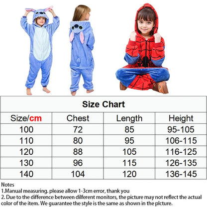 Lilo Stitch Cosplay Costume Boys Girls Spiderman Pajamas Plush Winter Warm Clothes for Boys Girls Halloween Christmas Gifts