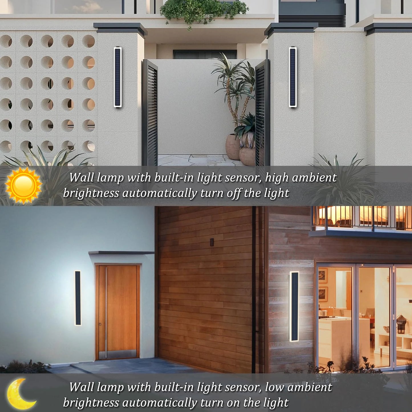 Solar Lights for Outside, Battery Operated Wall Lamps 10W Waterproof Lighting Modern 60cm Long Solar Wall Lights for Porch Patio