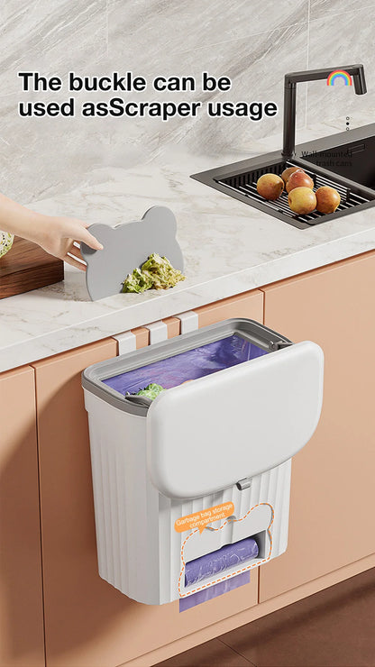 8.5/12L Kitchen Wastebasket Wall Mounted Trash Can With Lid Bathroom Trash Bin Garbage Can for Cabinet Under Sink Compost Bin