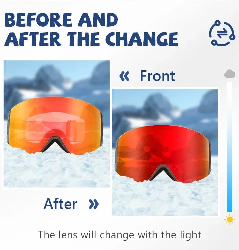 Kapvoe Photochromic Ski Goggles Magnetic Anti-Fog Lenses UV400 Protection Men Women Ski Goggles Winter Sports Eyewear