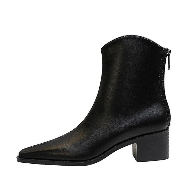 BIGTREE Street Style Designer Vintage Pointed Toe Zipper Women Ankle Boots Autumn Winter Fashion Square Heel Shoes Botas Mujer