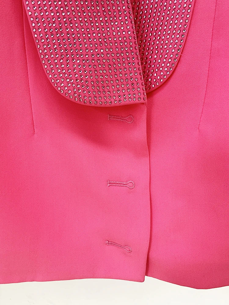 HIGH STREET Runway Fashion Designer Jacket Women's Stylish Backless Rhinestone Diamonds Beaded Shawl Collar Long Blazer