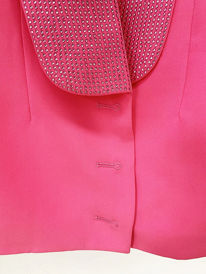 HIGH STREET Runway Fashion Designer Jacket Women's Stylish Backless Rhinestone Diamonds Beaded Shawl Collar Long Blazer