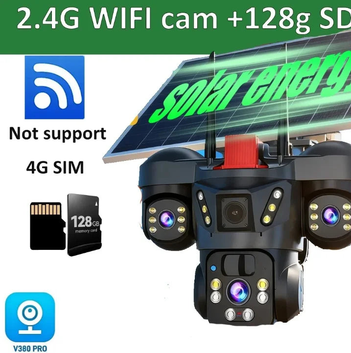 8K 15MP Three Screen 10X Zoom Wifi Surveillance Camera V380 Pro 4G Camera Solar Outdoor Waterproof Battery Security CCTV Solar