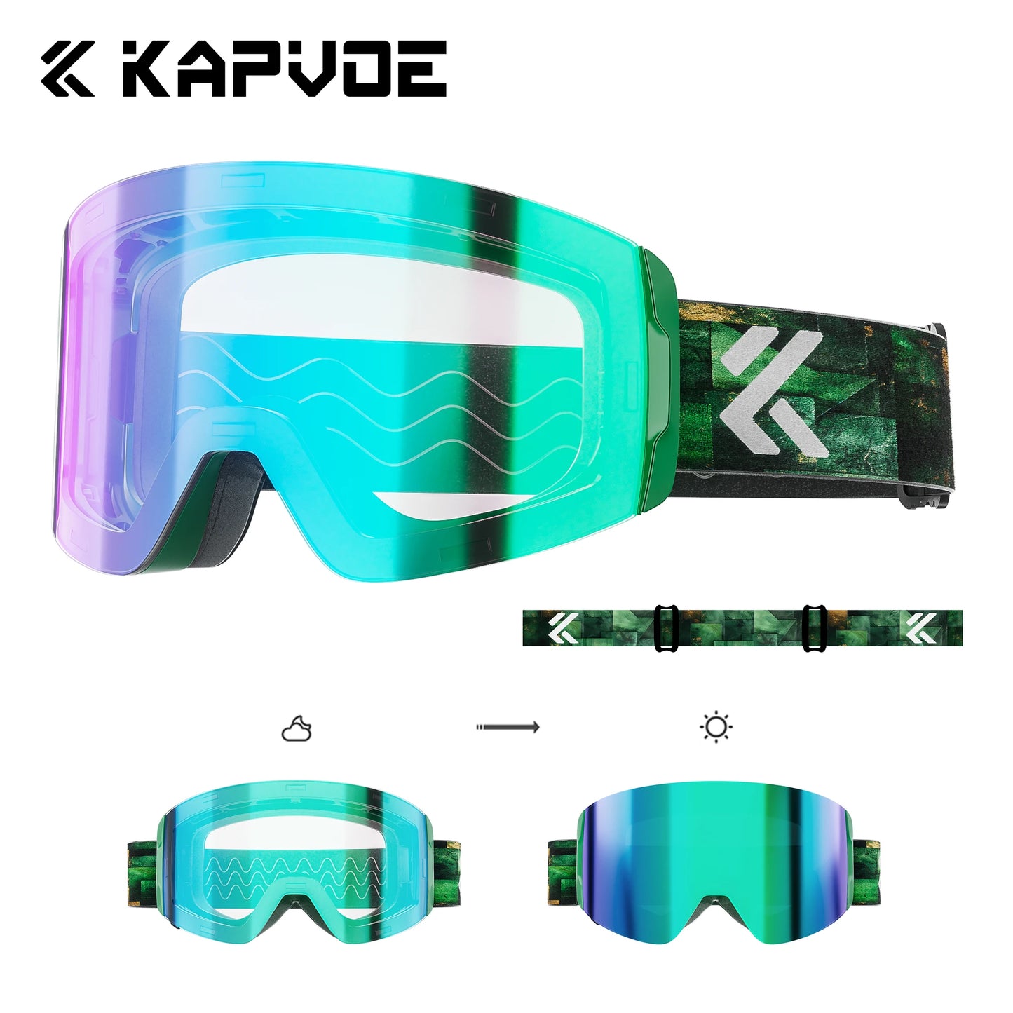 KAPVOE Ski goggles Anti-fog Skiing goggles Photochromic Outdoor Sports Magnetic Glasses Winter Snowboard Snowmobile Equipment