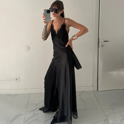 Talenza Black Luxury Evening Dress Women Sexy Lace Patchwork Sleeveless Backless Dress Elegant Party Look Fashion  Female Dress