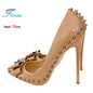 Size 34-46 Women's Pumps 8-12CM Fashion Rivet Pointed Toe Single Shoes With Bow-knot Spring Autumn Nightclub Party High Heels
