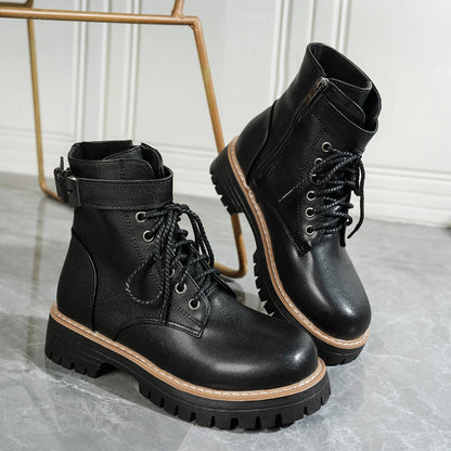 New Women Leather Short Boots Outdoor Nonslip Walking Shoes Fashion Comfort Lace-up Ankle Boots Casual Female Shoes Mujer 9