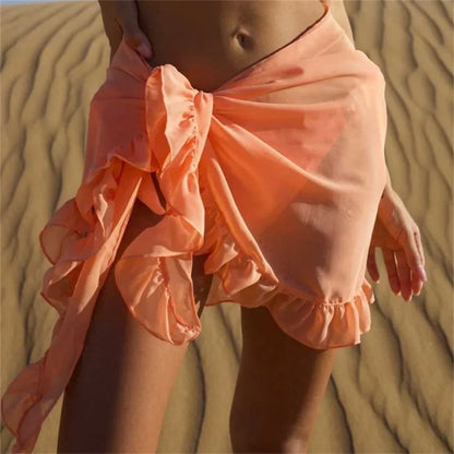 New Women Mesh Wrap Skirts Bikini Cover-Ups Ruffle Kaftan Sarong Sexy Beach Skirt Cover-Ups 9 Color