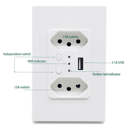 Melery Brazil WiFi Smart Wall Socket USB Tuya Electrical Plug Outlet PC/Glass Panel Alexa Google Home,Whole House Intelligence