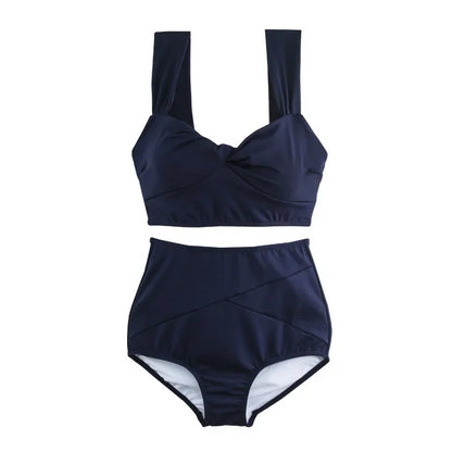 Korean Goddess Bikini Set Women's Two-Piece Triangle High-Waist Thermal Spring Swimsuit Small Chest Ideal for Swimming