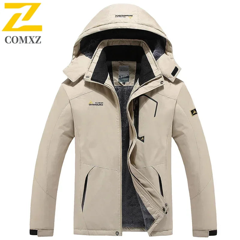 Winter Men's Parka Outdoor Lining Fleece-lined Thickened Windproof Warm Mountaineering Hooded Jacket Cold-resistant Ski Suit 6XL