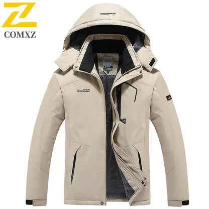 Winter Men's Parka Outdoor Lining Fleece-lined Thickened Windproof Warm Mountaineering Hooded Jacket Cold-resistant Ski Suit 6XL