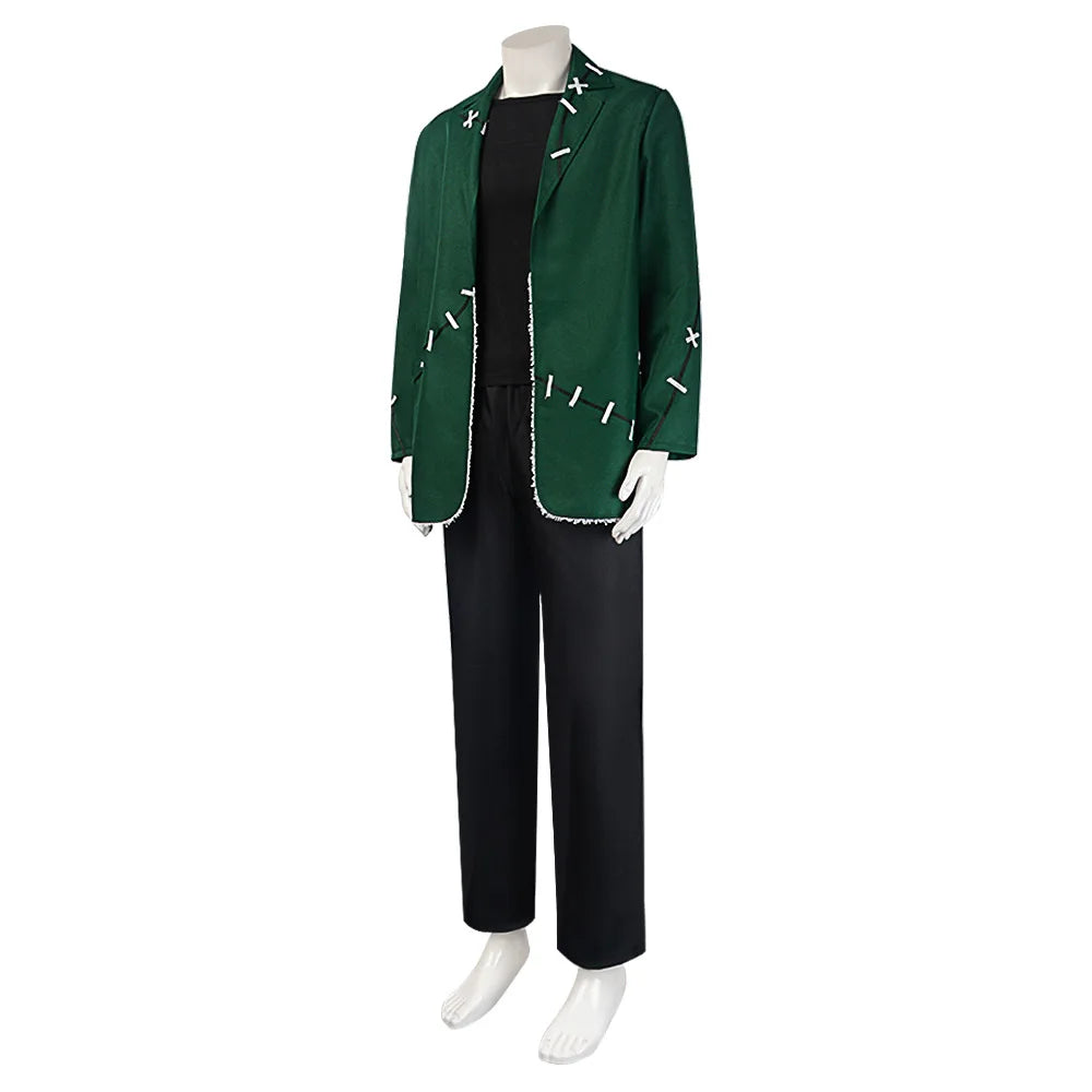 Halloween Frankenstein Cosplay Monster Costume Dr. Frank Mens Roleplay Outfit Mask Mad Scientist Green Suit Movie Party Scary