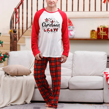 Christmas Family Matching Pajamas Set Long Sleeve Letter Print T-shirt with Plaid Pants Sleepwear Loungewear for the Whole