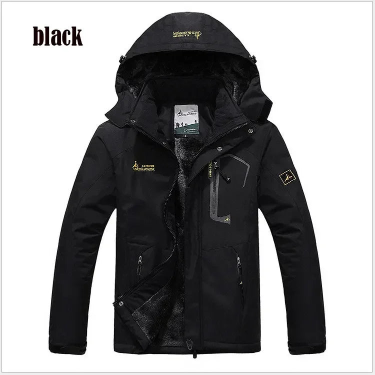 Winter Men's Parka Outdoor Lining Fleece-lined Thickened Windproof Warm Mountaineering Hooded Jacket Cold-resistant Ski Suit 6XL