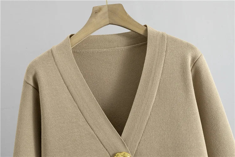 Women Elegant Knitted 2 Piece Sets Korean Knit Single Breasted Sweater Cardigan Tops Conjuntos High Waist Wide Leg Pants Outfit