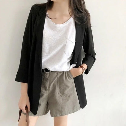Spring Women Thin Blazers Sun Protection Suit 2025 Female Summer Black Blazer Three Quarter Sleeves OL Slim Coats Ladies Tops
