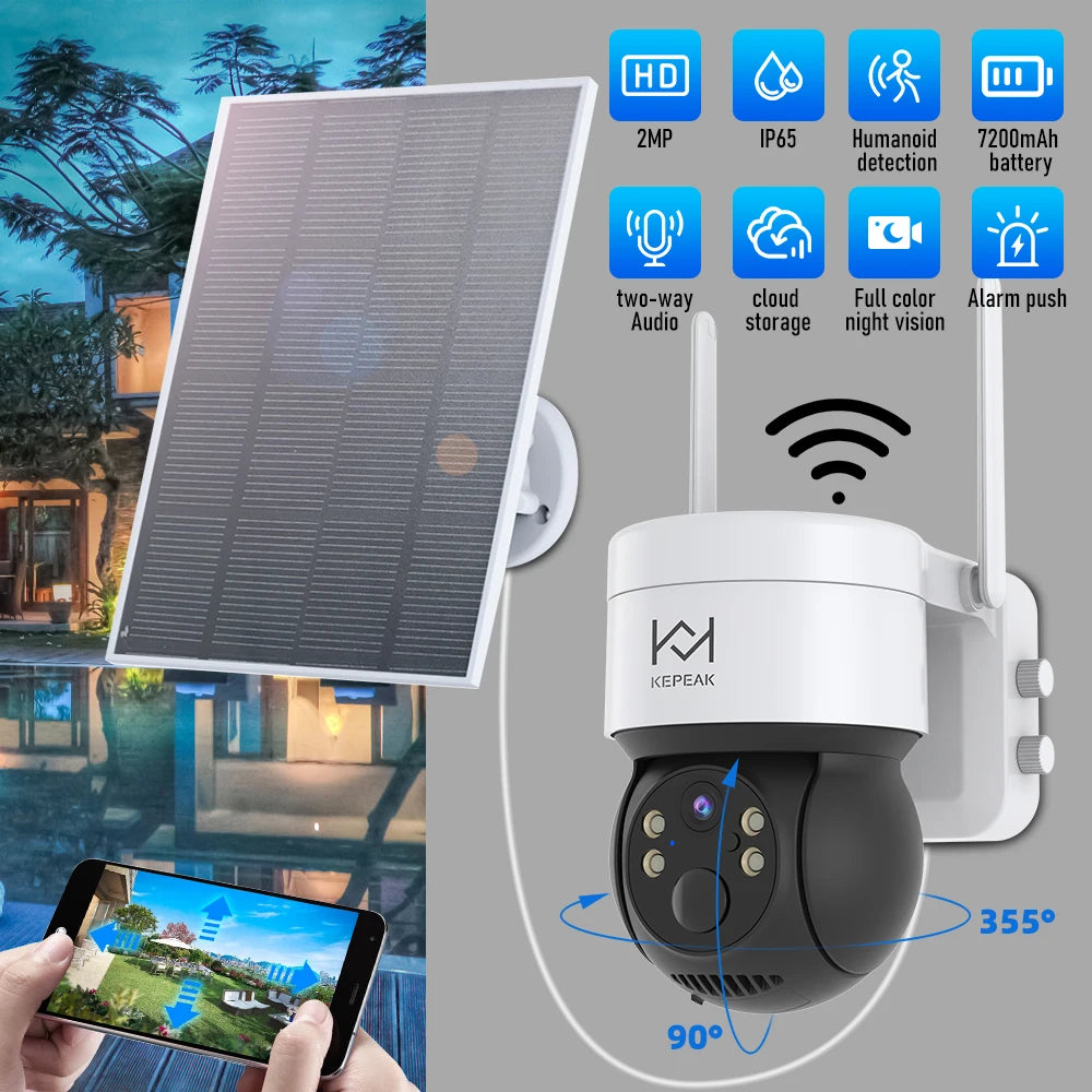 Built-in Battery Outdoor Wireless Solar IP Camera  WiFi PTZ 1080P Video Surveillance Long Time Standby Waterproof