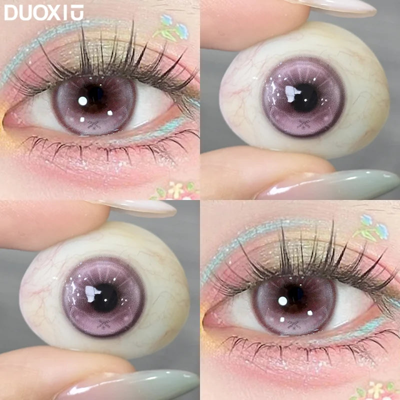 DUOXIU Yearly 365days Soft Lenses Pink-Blue Fashion Pupil Style Myopia Colored Contact Lenses (1 Pair) Covers Brown Eyes