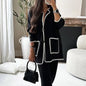 Women Autumn Winter Solid Two-piece Sets Fashion O Neck Double Pocket Buttons Tops Casual Straight Pants New Female Suits