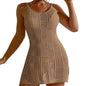 Women Sleeveless Beach Dress Crocheted Beach Cover Up Hollows Swimsuit Cover Up