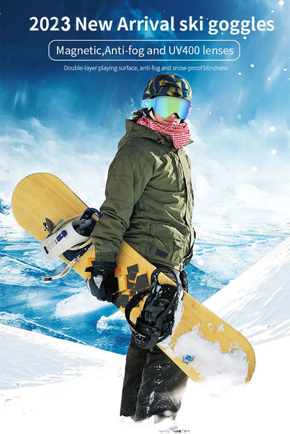 Ski Goggles with Magnetic Double Layer Yellow Lens Skiing Anti-fog UV400 Snowboard Goggles Men Women Ski Glasses Eyewear Set