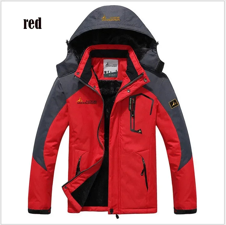 Winter Men's Parka Outdoor Lining Fleece-lined Thickened Windproof Warm Mountaineering Hooded Jacket Cold-resistant Ski Suit 6XL