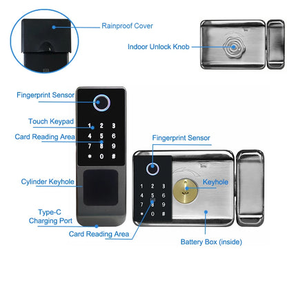 Tuya Wifi Waterproof Outdoor Smart Door Lock TTLock App Fingerprint Lock Card Code Remote Unlock Keyless Digital Electronic Lock