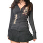 Women s Spring Autumn Casual Bandage Hoodie Long Sleeve Pattern Print Zipper Outerwear